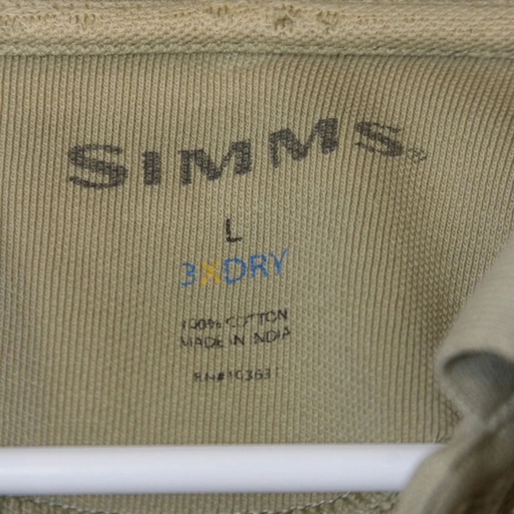 Simms‎ Polo Shirt Mens L Tan Short Sleeve Cotton 3XDRY Fishing Outdoor
